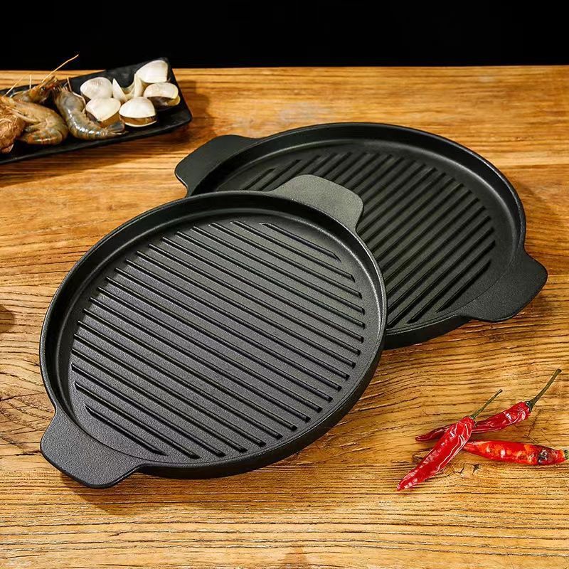 Chảo gang nướng thịt BBQ thơm ngon, kích thước chảo 24cm, chống dính tốt- chảo nướng chống dính - khay nướng 24cm