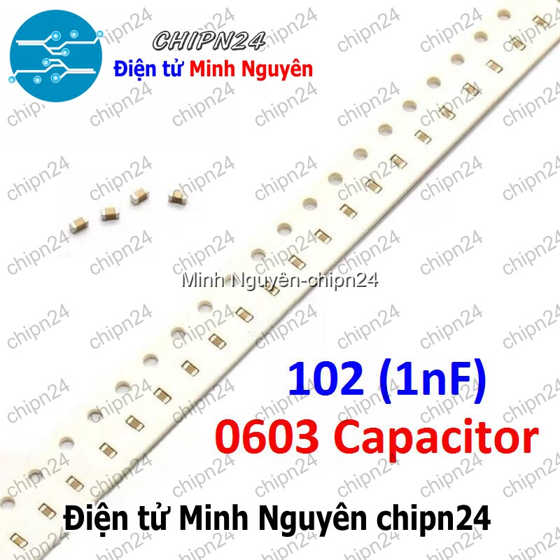[25 con] Tụ dán SMD 0603 102 50V 5% (1nF 50V) (1.6x0.8mm) - HH005632
