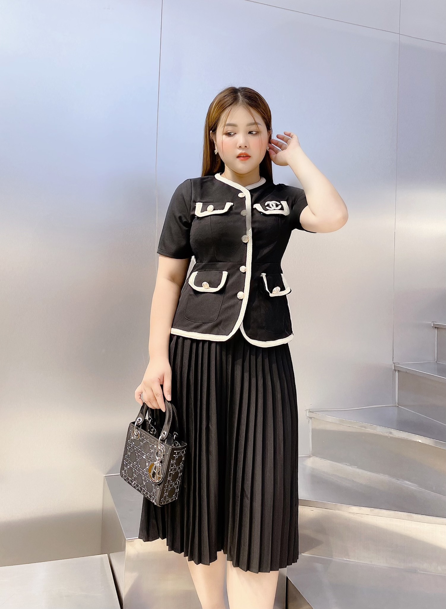 [MUA1TẶNG1] Lightning tops Pelum dress pleated bigsize advanced