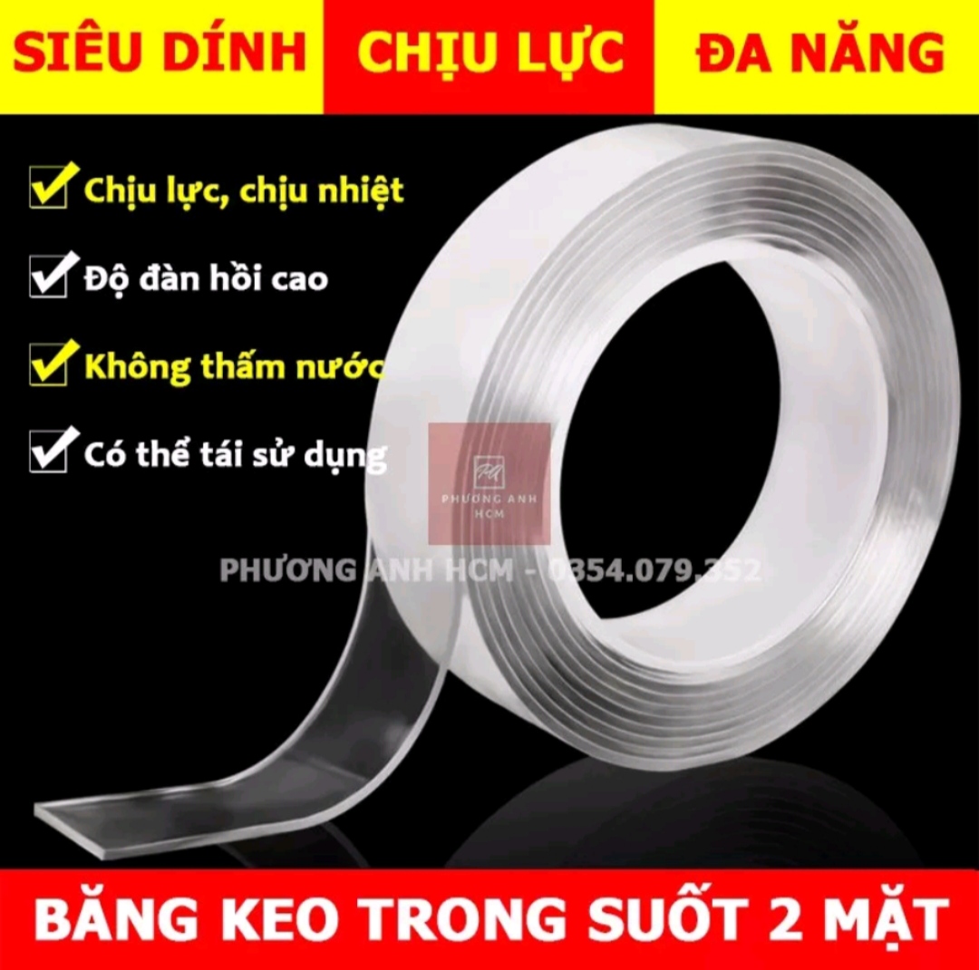 Băng Keo Nano Dán 2 Mặt Trong Suốt 3m
