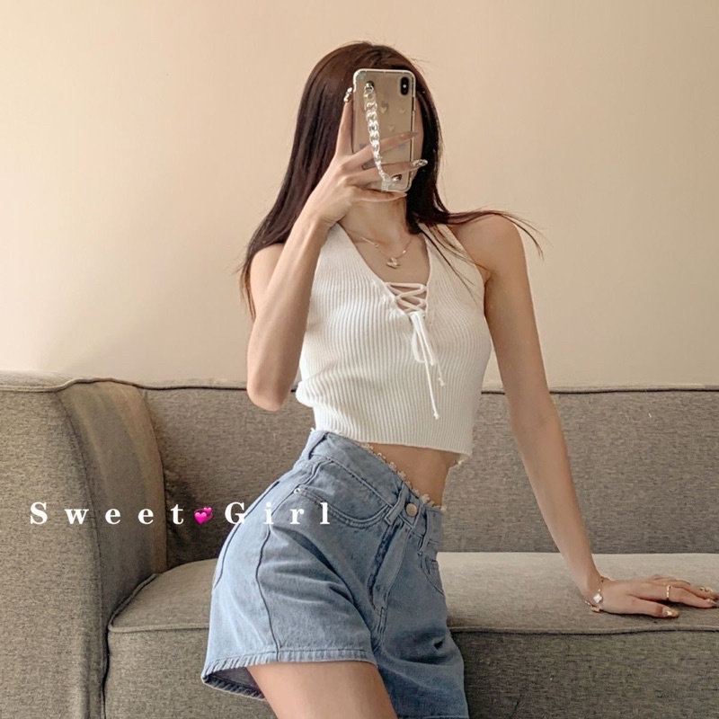 QUẦN SOOC XANH NHẠT VIỀN REN CẠP CAO CÁ TÍNH