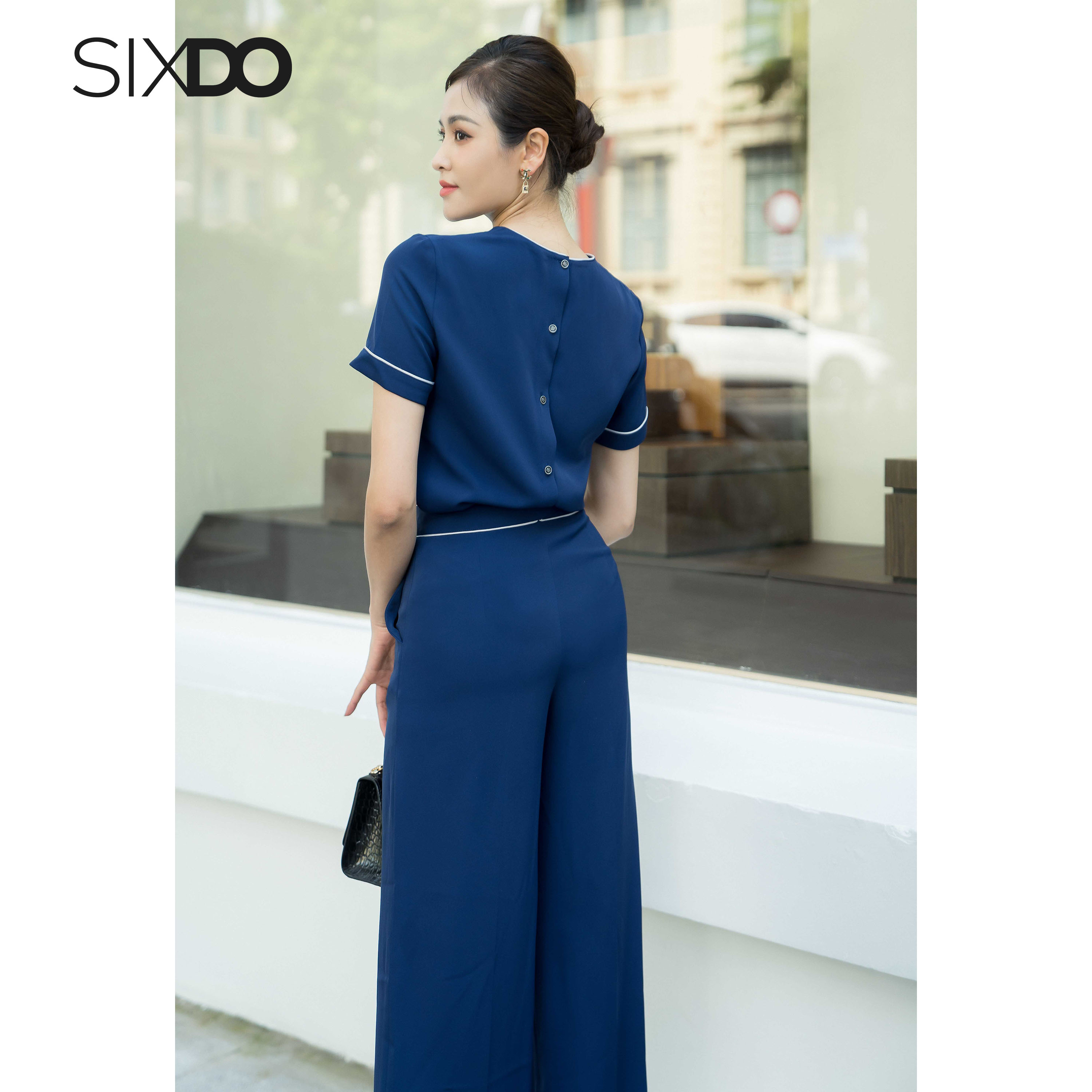 Áo lụa kiêu nữ ngắn tay phối viền trắng SIXDO (Short Sleeves Silk Top)