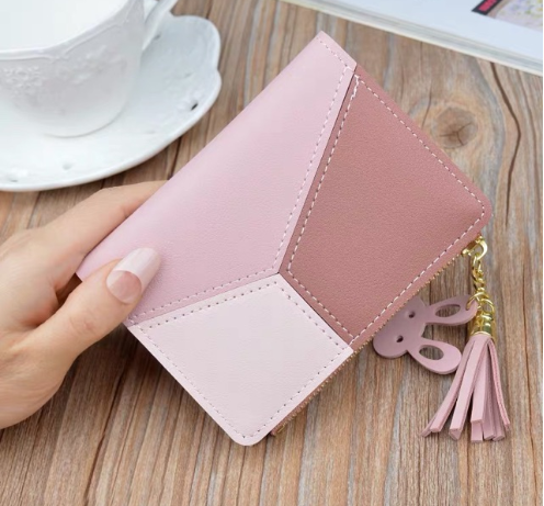 Ví bóp nữ cầm tay mini ngắn phối 3 màu