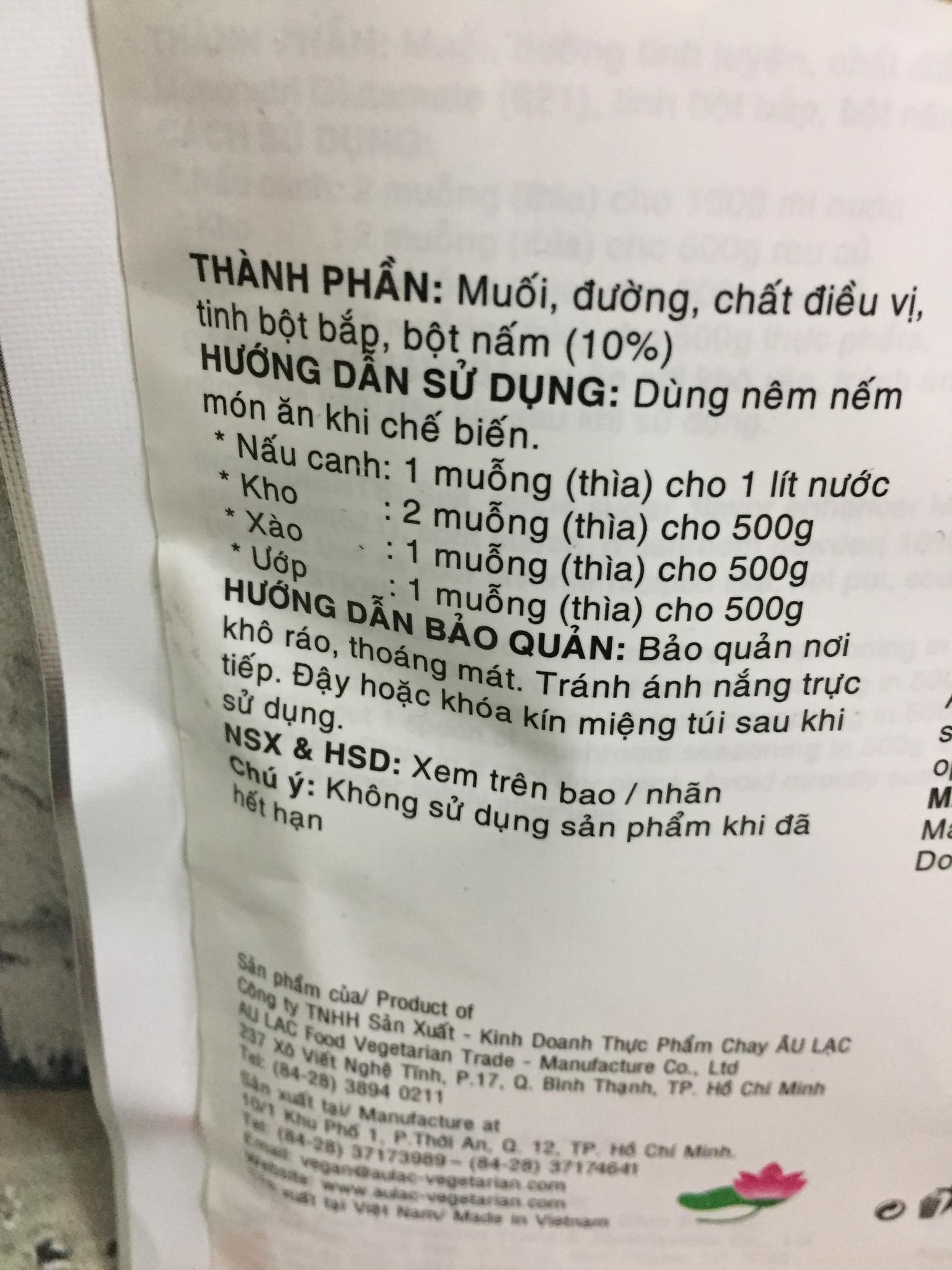 [HCM]HẠT NÊM NẤM CHAY ÂU LẠC - Gói 90G