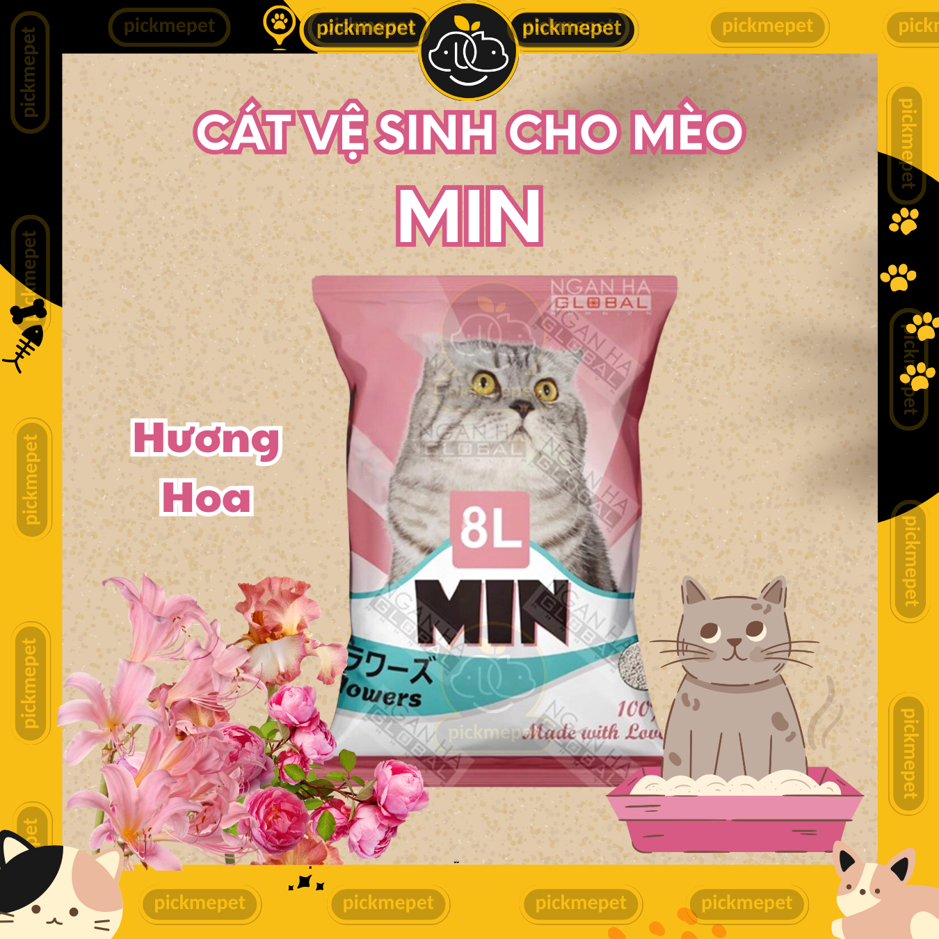 Cát Vệ Sinh Cho Mèo - CÁT NHẬT MIN Khử Mùi, Vón Cục 8L