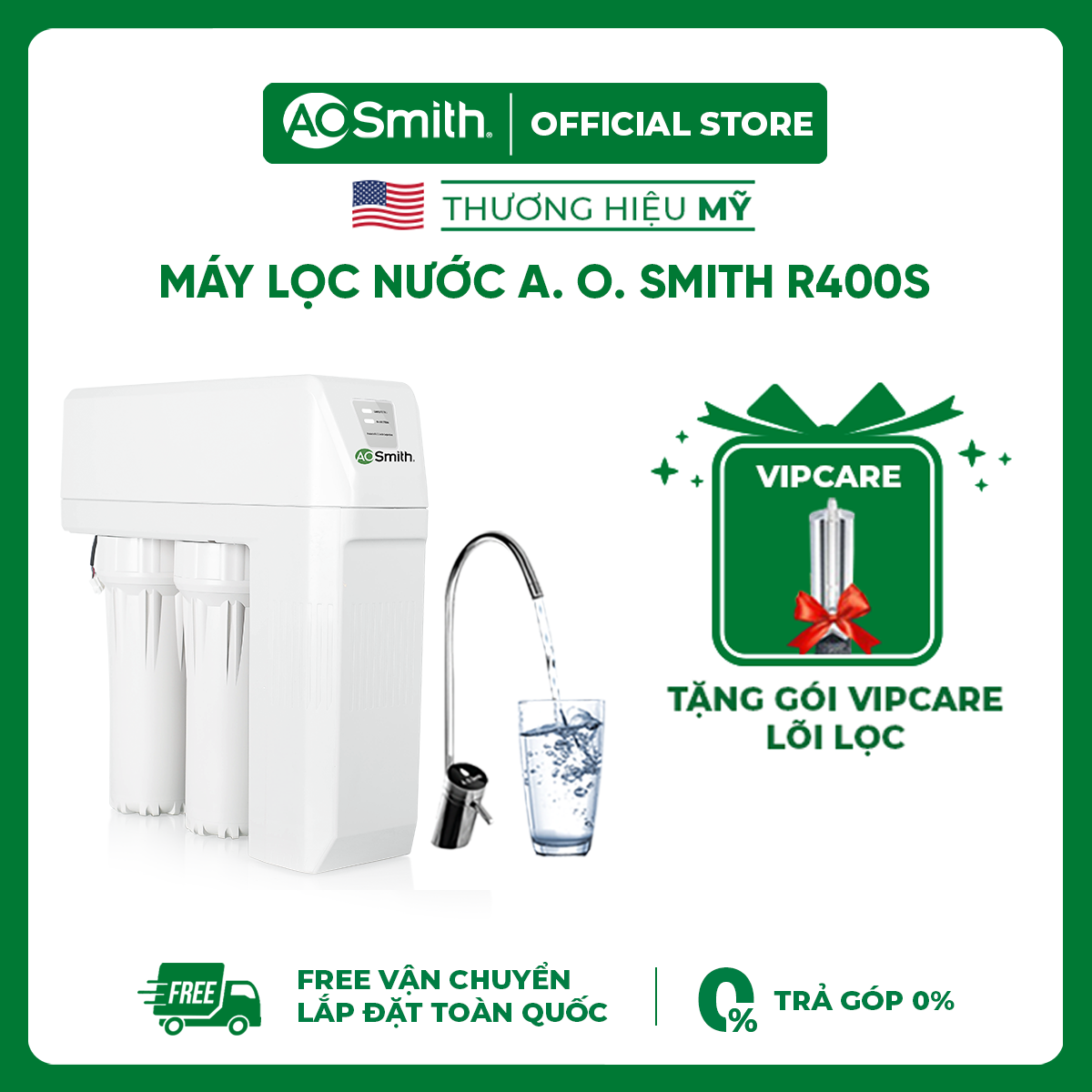 Máy lọc nước a. o. smith r400s - tặng gói thay thế lõi lọc