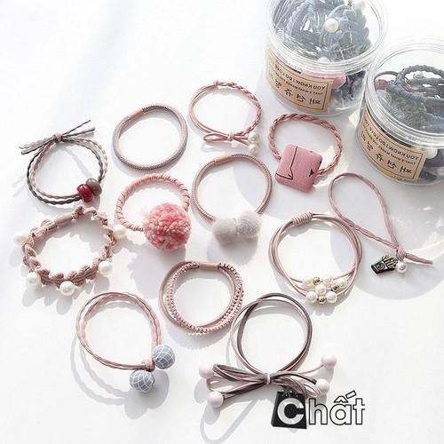 Hộp 12 dây cột tóc Hàn Quốc siêu đẹp siêu bền - Đủ màu
