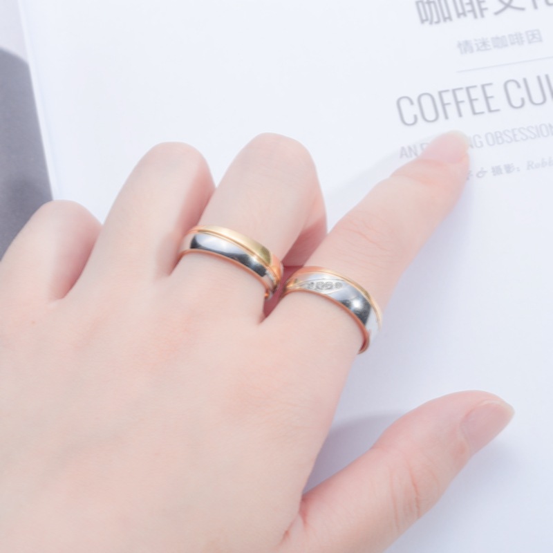 Nhẫn Titan Không Rỉ Vòng Đôi Bạc Vàng Phong Cách