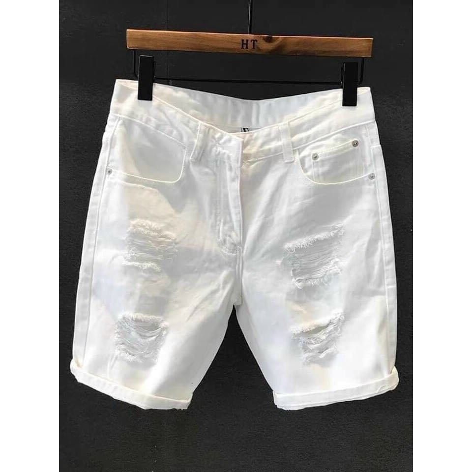 Quần short jean nam thời trang cao cấp, Quần short jean nam TRẮNG RÁCH dễ dàng phối đồ, Quần short jean nam chất kaki jean không co giãn MỠSTORE MS80