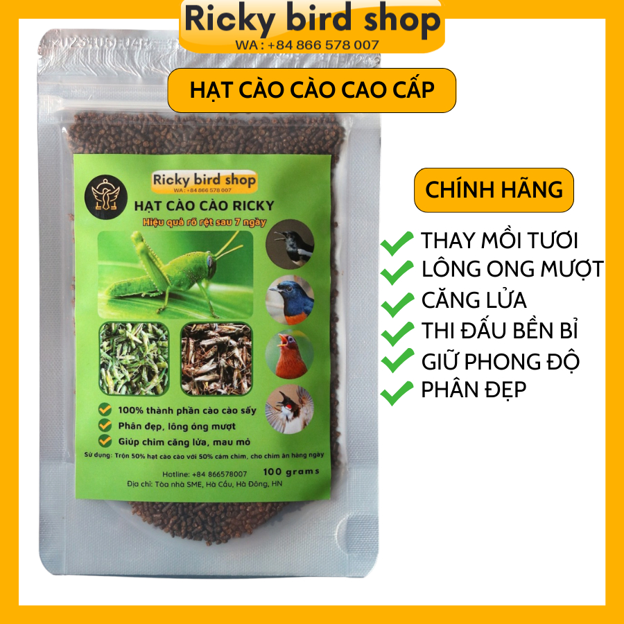 Hạt cào cào Ricky cho chim chào mào, khuyên, chòe, mi cao cấp - Hạt cào cào sấy thay thế mồi tươi cho chim 100 grams