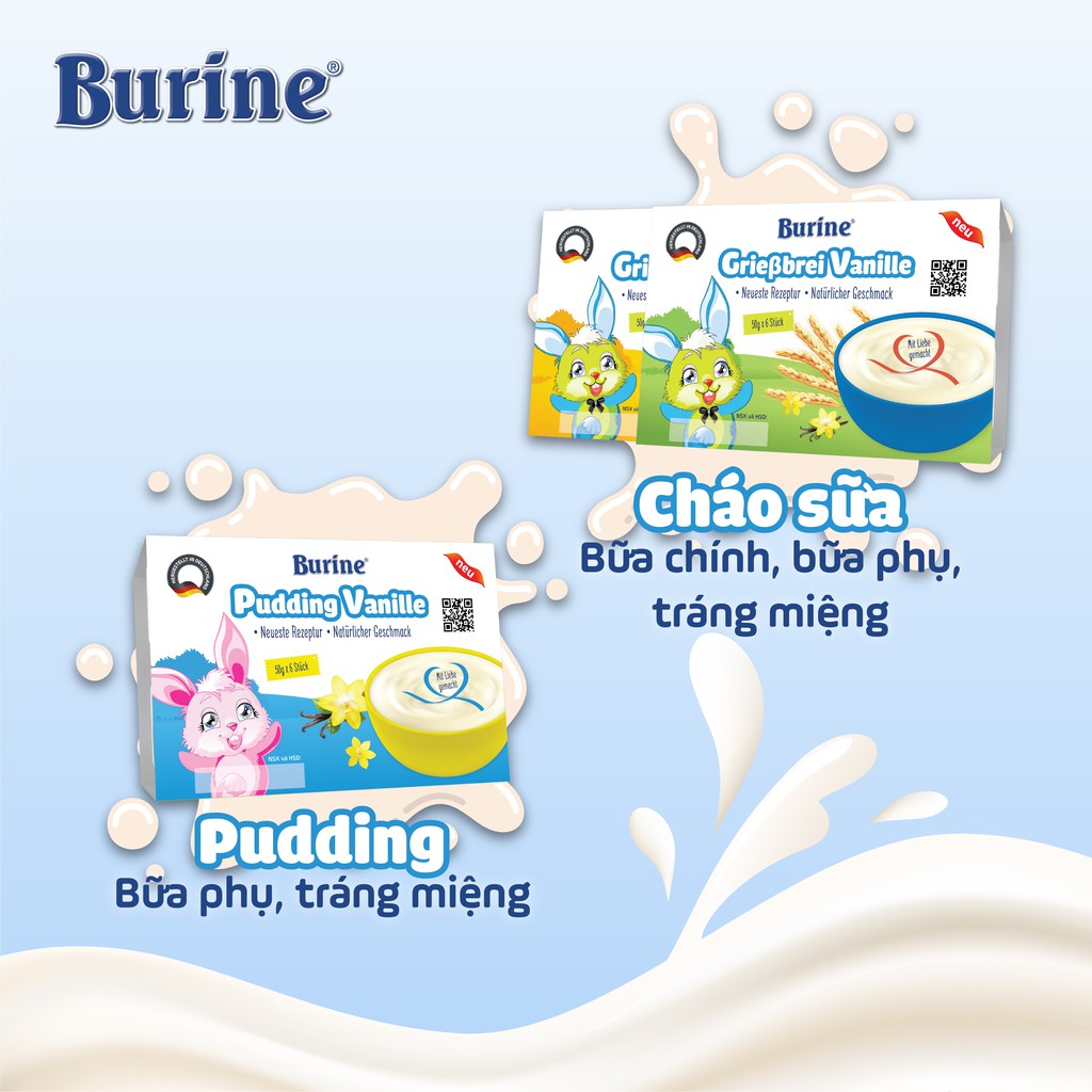 [MUA 2 TẶNG 1] Cháo Sữa Burine Đủ Vị Vani, Bích Quy, Pudding (THU VỎ GIẤY)
