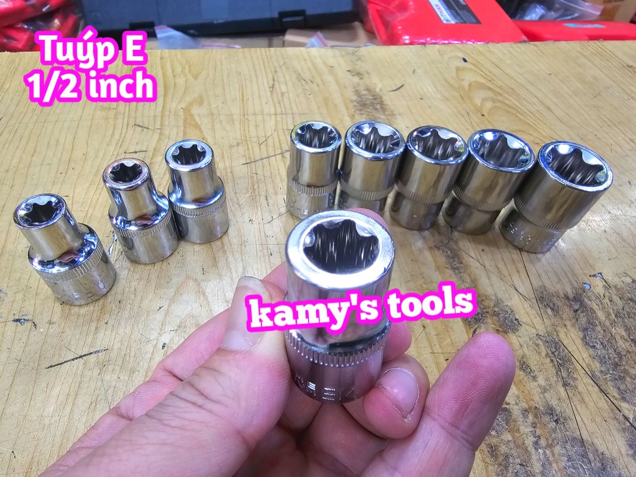 [HCM]Bộ Tuýp E 9 Cục Thép lỗ 1/2 inch Chrome Vanadium E10-E24 Bộ Khẩu E Đầu Khẩu E