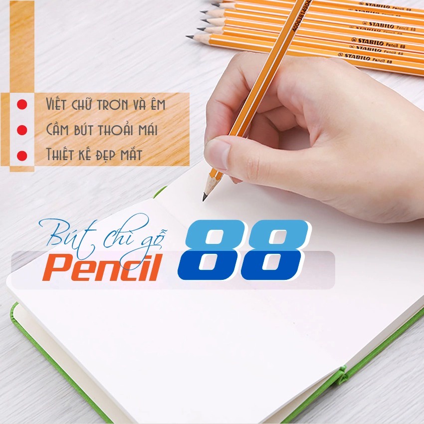 Combo bộ bút chì gỗ STABILO Pencil 2B đầu đen PC88