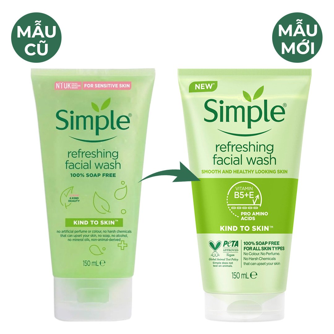 Sữa Rửa Mặt Dạng Gel Dành cho da nhạy cảm Simple Kind To Skin Refreshing Facial Wash 150ml