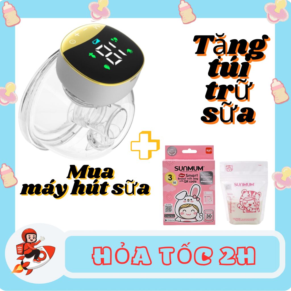Wireless hands-free breast pump combo offer 1 box Sunshop milk bag wireless portable single electric breast pump-12 levels of Massage Milk claw, no pain, milking kit for fruit juice
