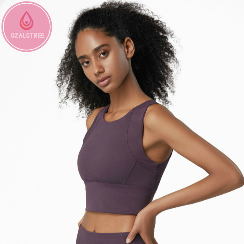 OzalCtree High Neck Gym Workout Bra Tank-Style Wirefree Women Sports Bh Top Bounce Control Yoga Fitness Bra Built-in Cups Padded