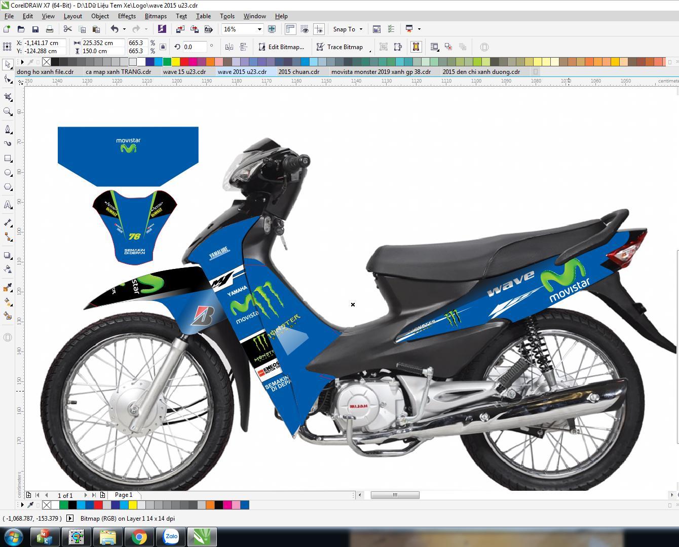 Tem trùm wave độ xanh monster đẹp -  làm tem xe máy theo yêu cầu - Tem trùm xe wave monster đẹp và chất