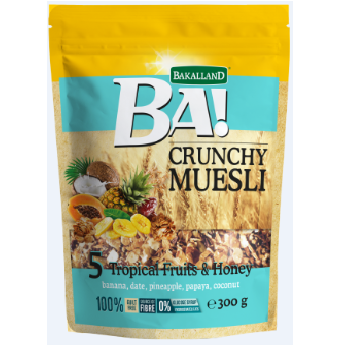 [HCM]Ngũ cốc sấy giòn nhiều trái cây Bakalland Muesli  5 Tropical & Honey 300g