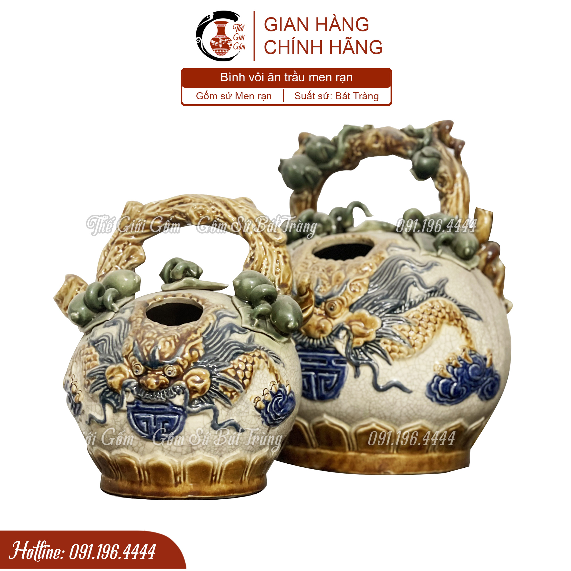 Bình vôi ăn trầu gốm sứ Bát Tràng men rạn