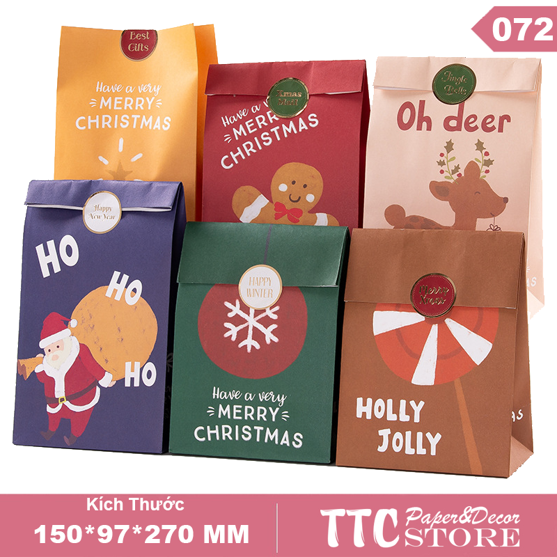 Combo set 6 túi quà tặng, túi giấy đựng quà giáng sinh kèm sticker dán miệng | quà đẹp, đơn giản