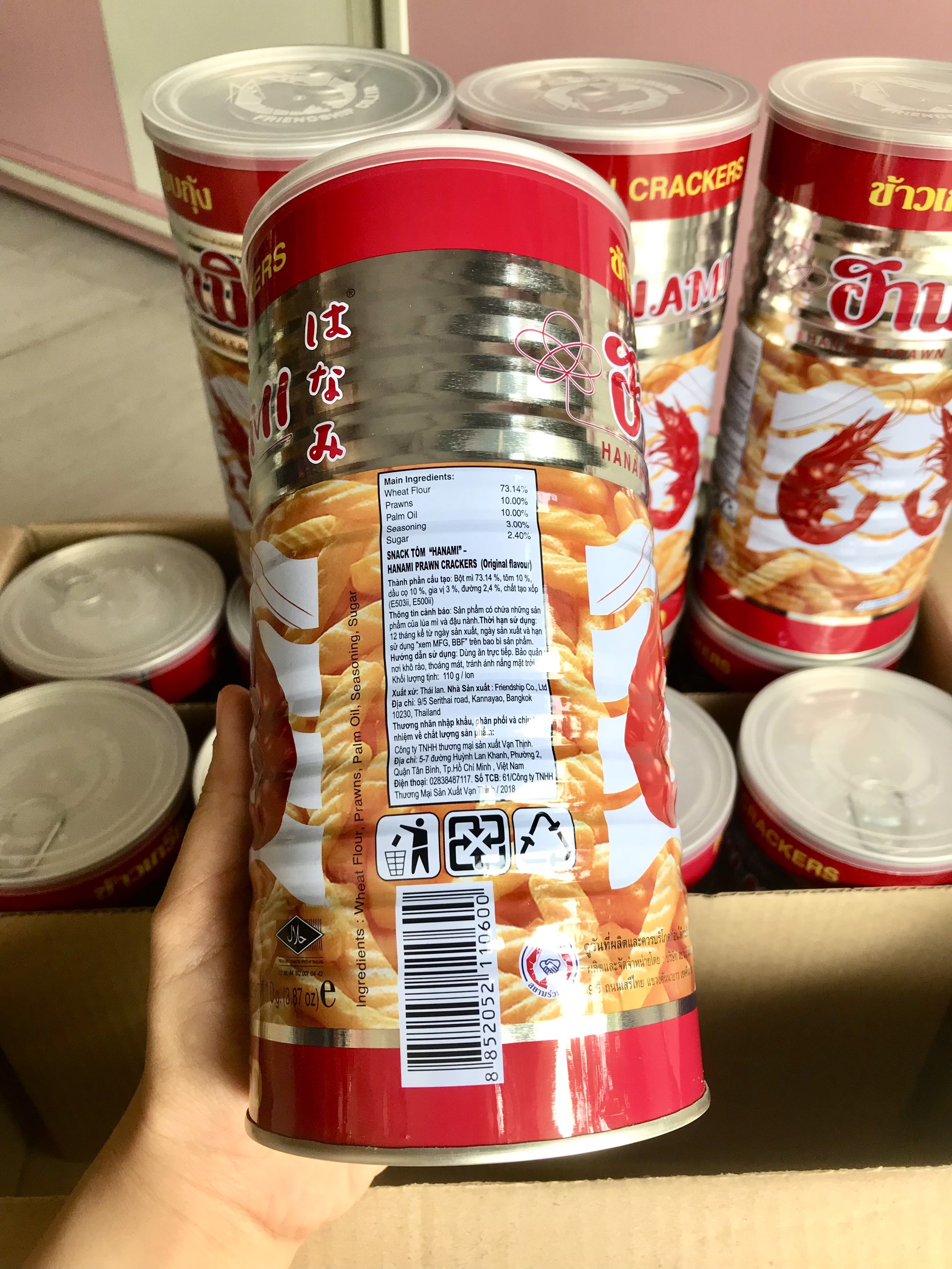 [ Date Mới :8/2025]Snack Tôm Hanami Thái Lan dạng lon 110gr