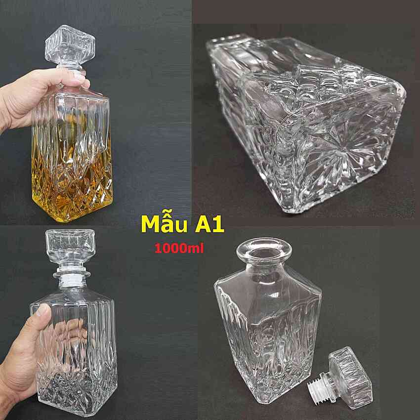 Vỏ Chai Thủy Tinh Đựng Rượu 1000ml vuông - Bình Đựng Rượu 1 Lít - Vỏ Chai Rượu Đẹp (A1)
