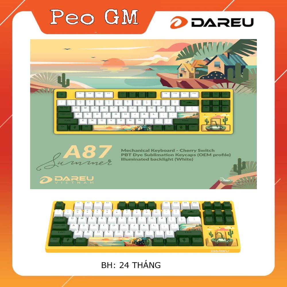 Bàn Phím Cơ Dareu Ek169 | Top bán chạy Lazada Shopee Sendo Tiki 70 Bàn phím cơ DAREU A87 SUMMER (PBT, Brown/ Red CHERRY switch)