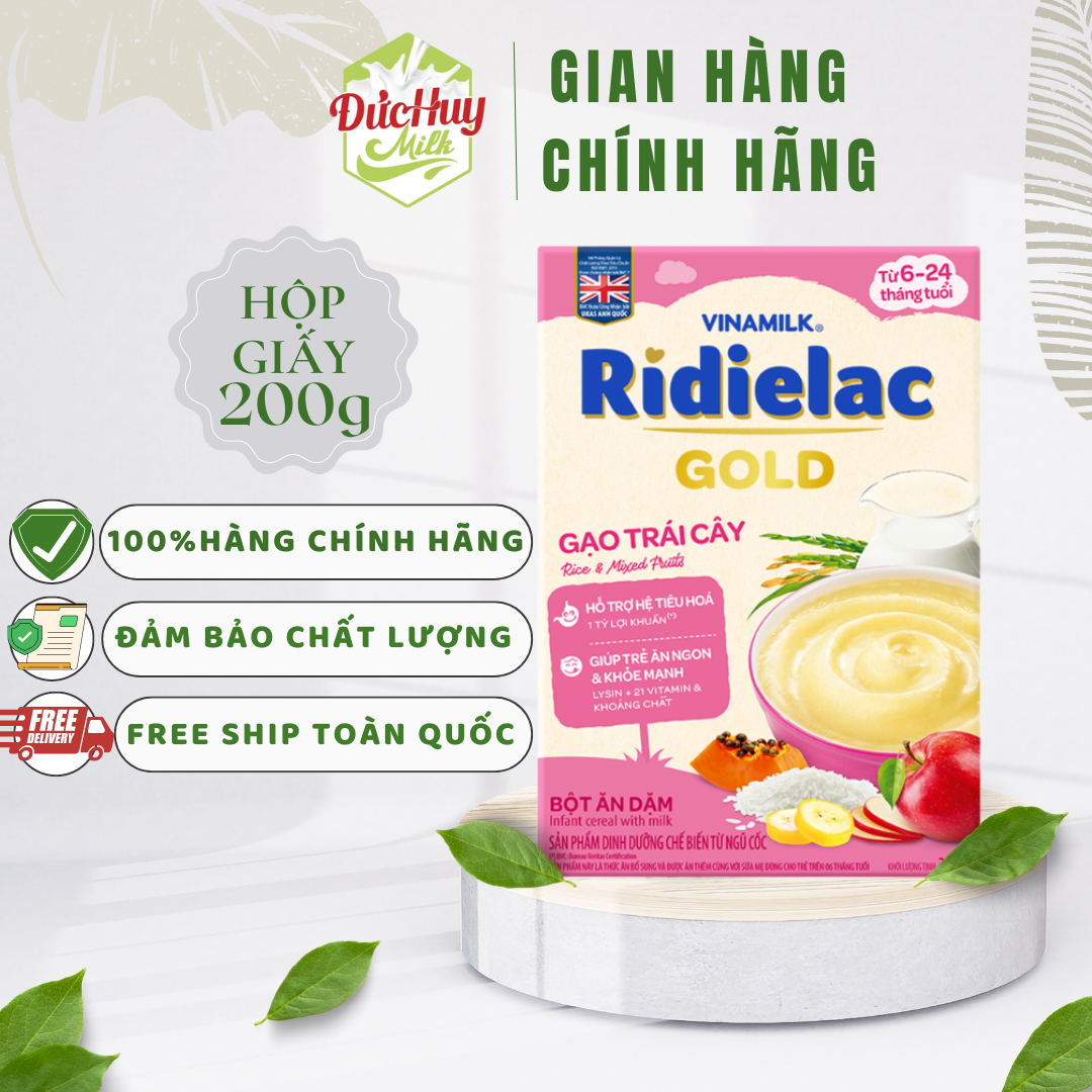 Bột ăn dặm RIDIELAC GOLD Gạo Trái Cây  hộp giấy 200g