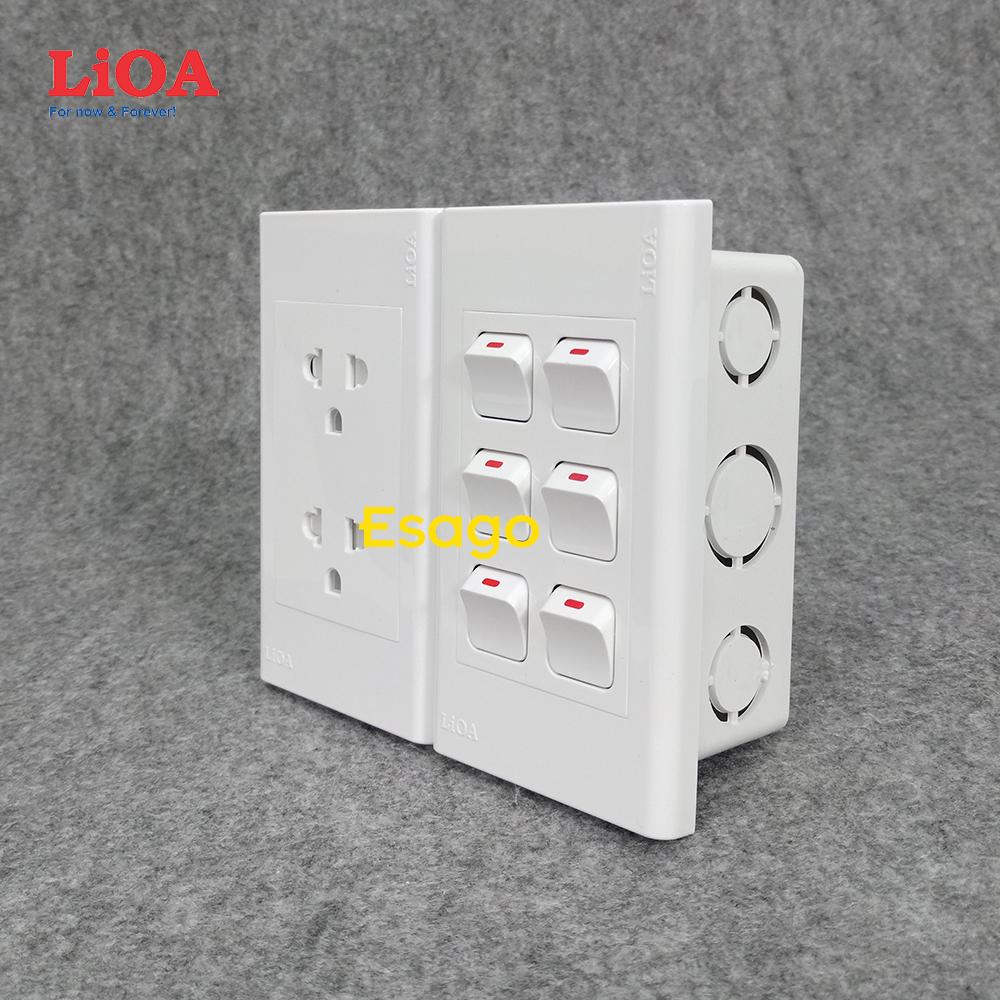 Combo ổ cắm điện đôi 3 chấu 16a + 6 công tắc điện lioa - lắp âm tường