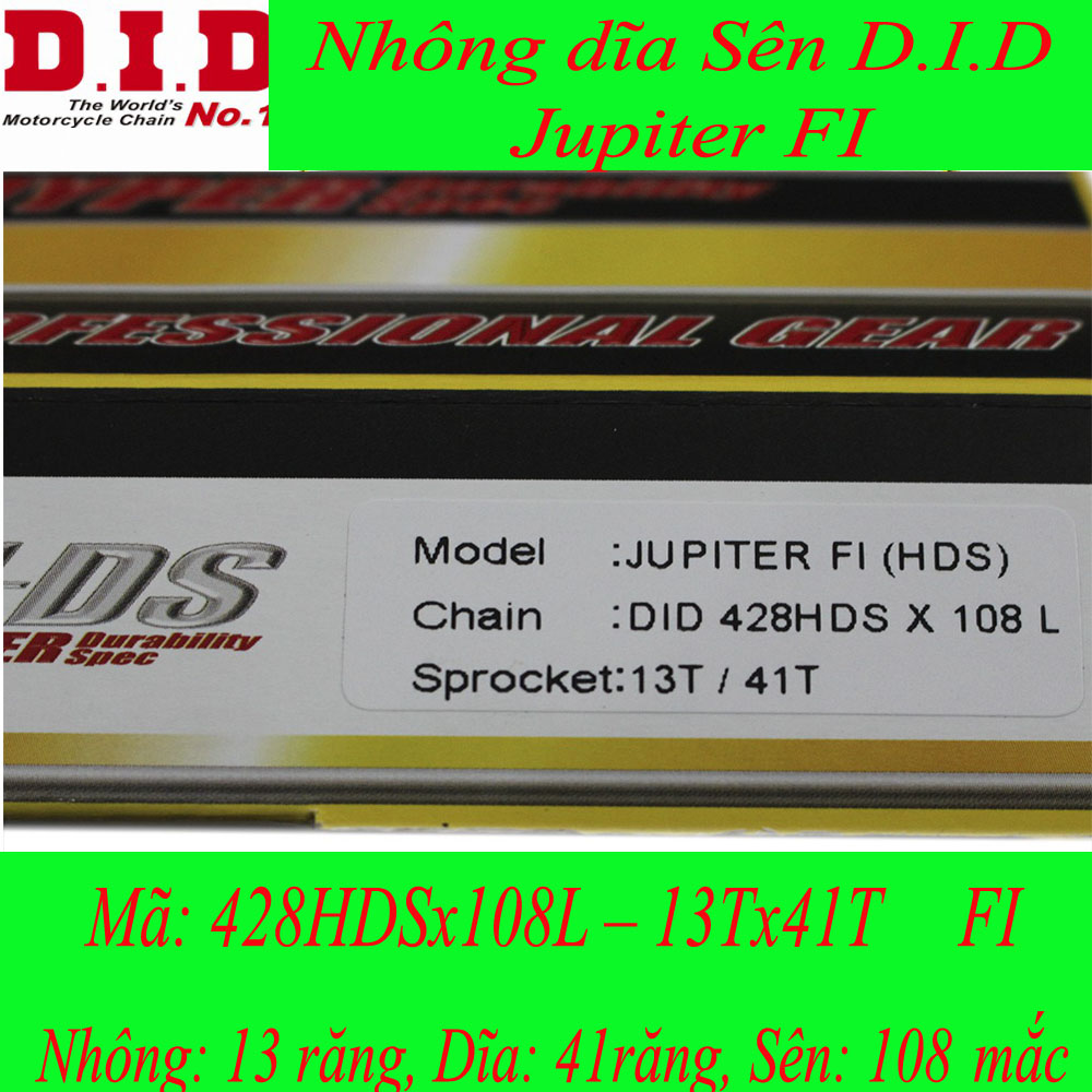 Nhông sên dĩa DID xe Jupiter Fi HDS (sên 10 ly)