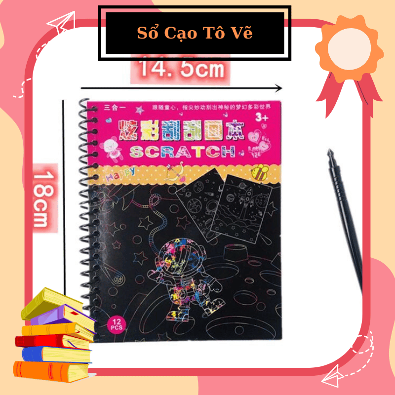 Tranh cạo hàn quốc, sổ cào kèm đũa nhựa, sổ tô màu nhiều chủ đề cho bé sáng tạo