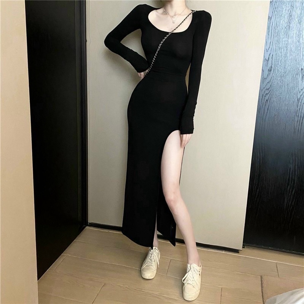 Đầm Body Cổ U Dáng Dài Xẻ Tà-D31-