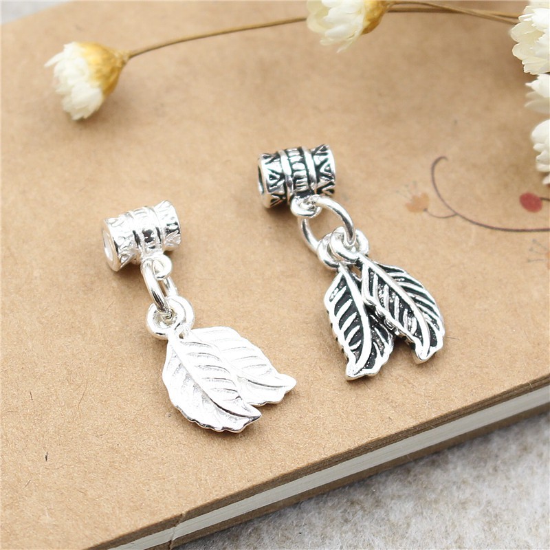 Charm móc ống treo 2 lá cây - charm bạc 925 - mã ca205 cb550