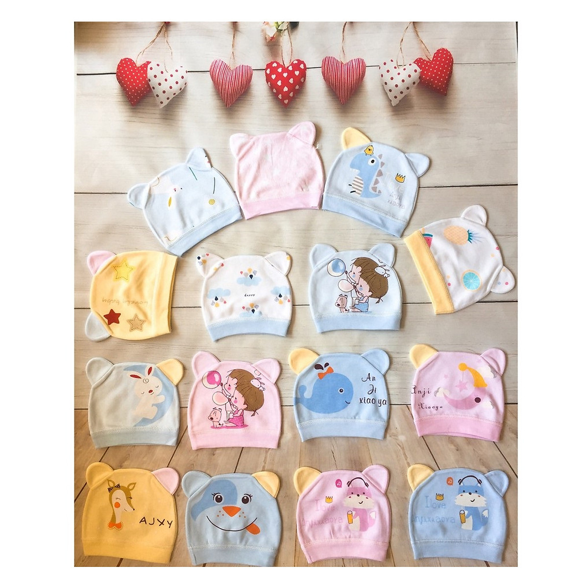 Mũ Cotton Họa Tiết Ngộ Nghĩnh Cho Bé 0-3 Tháng