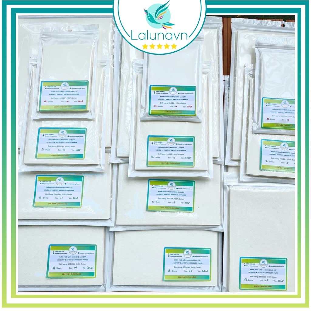 Lalunavn Giấy vẽ màu nước BAOHONG 100% cotton, vân mịn, vân nổi, vân nhám