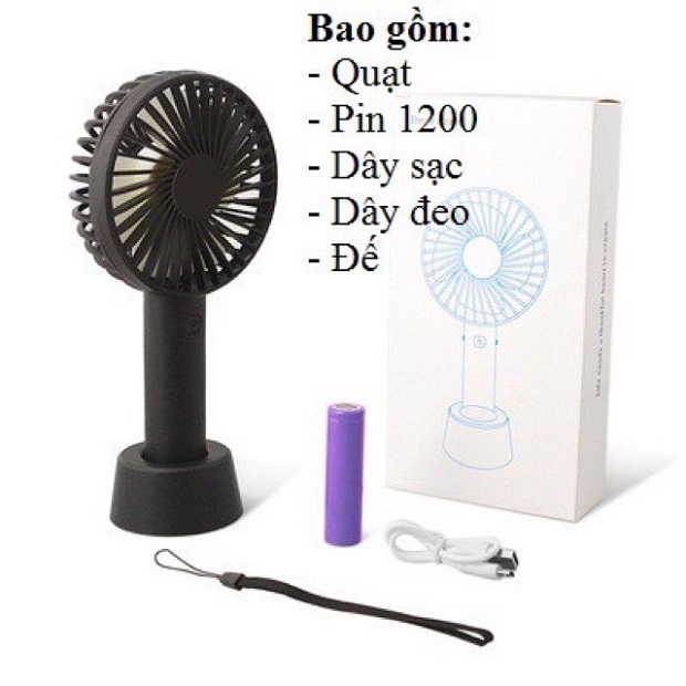 QUẠT MINI CẦM TAY TÍCH ĐIỆN 3 TỐC ĐỘ + PIN + CÁP SẠC