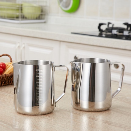 Ca đánh sữa inox (có vạch chia) 350ml - 550ml - 900ml (100% inox 304)