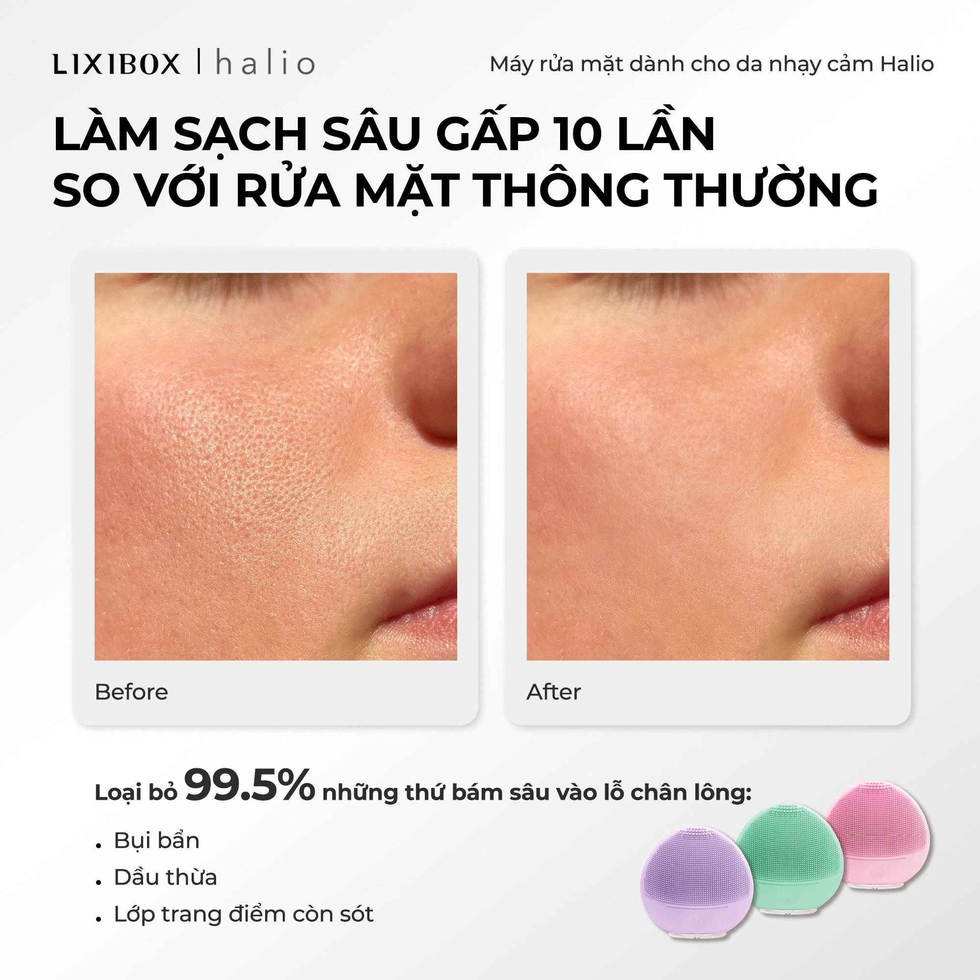 Máy Rửa Mặt Sóng Âm Cho Da Nhạy Cảm Halio Sensitive Facial Device Limited Edition Baby Pink