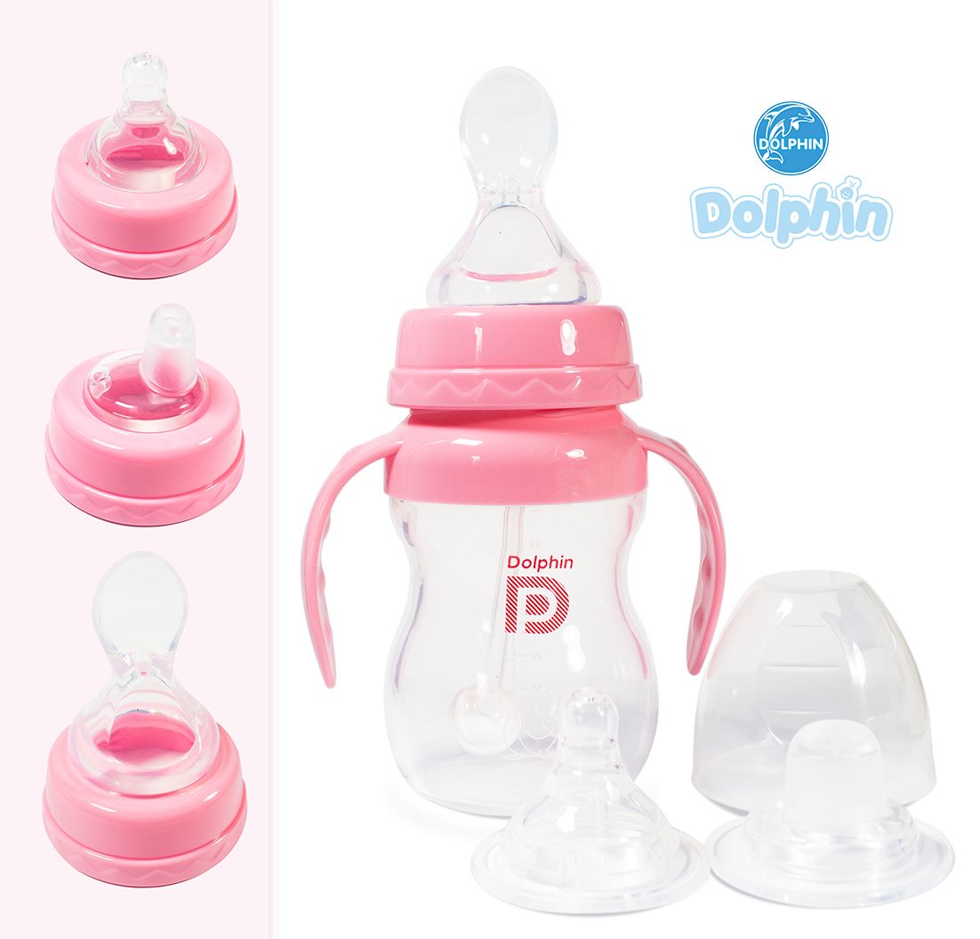 Bình Sữa Silicone Cổ Rộng 3 Trong 1 Dolphin 180ml