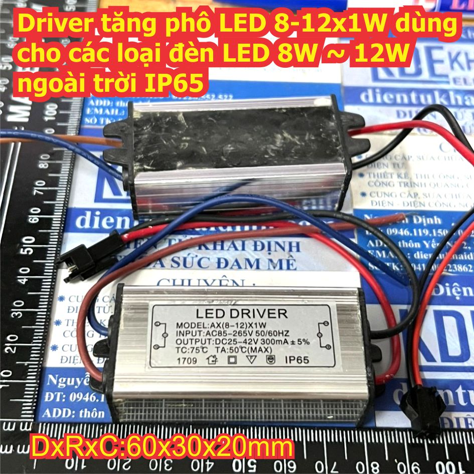 Driver led, tăng phô led 8-12x1w, dùng cho các loại đèn led 8w ~ 12w, ngoài trời ip65 kde4046