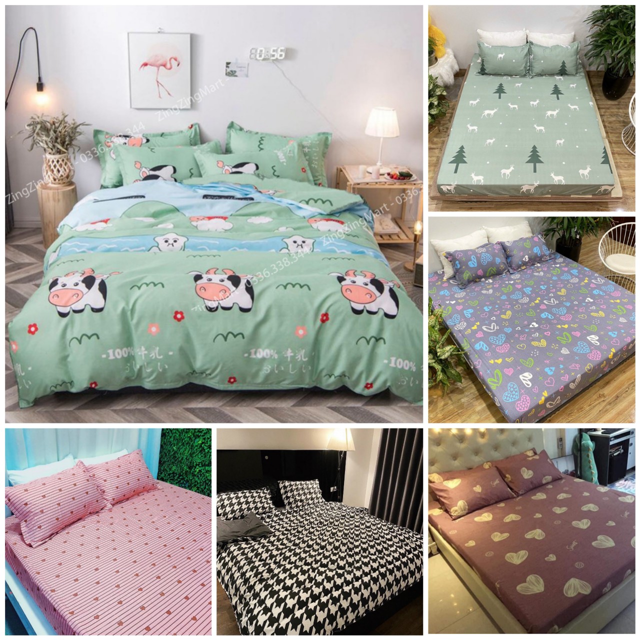 Bộ 5 món chăn phao ga gối poly cotton chăn trần bông nhiều mẫu