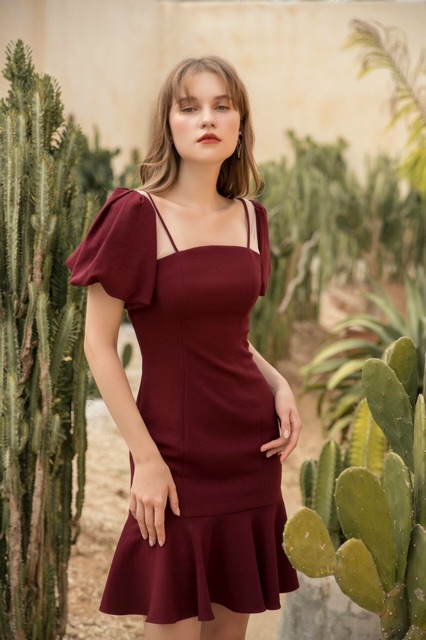 Đầm đỏ đô đuôi cá viền lưới