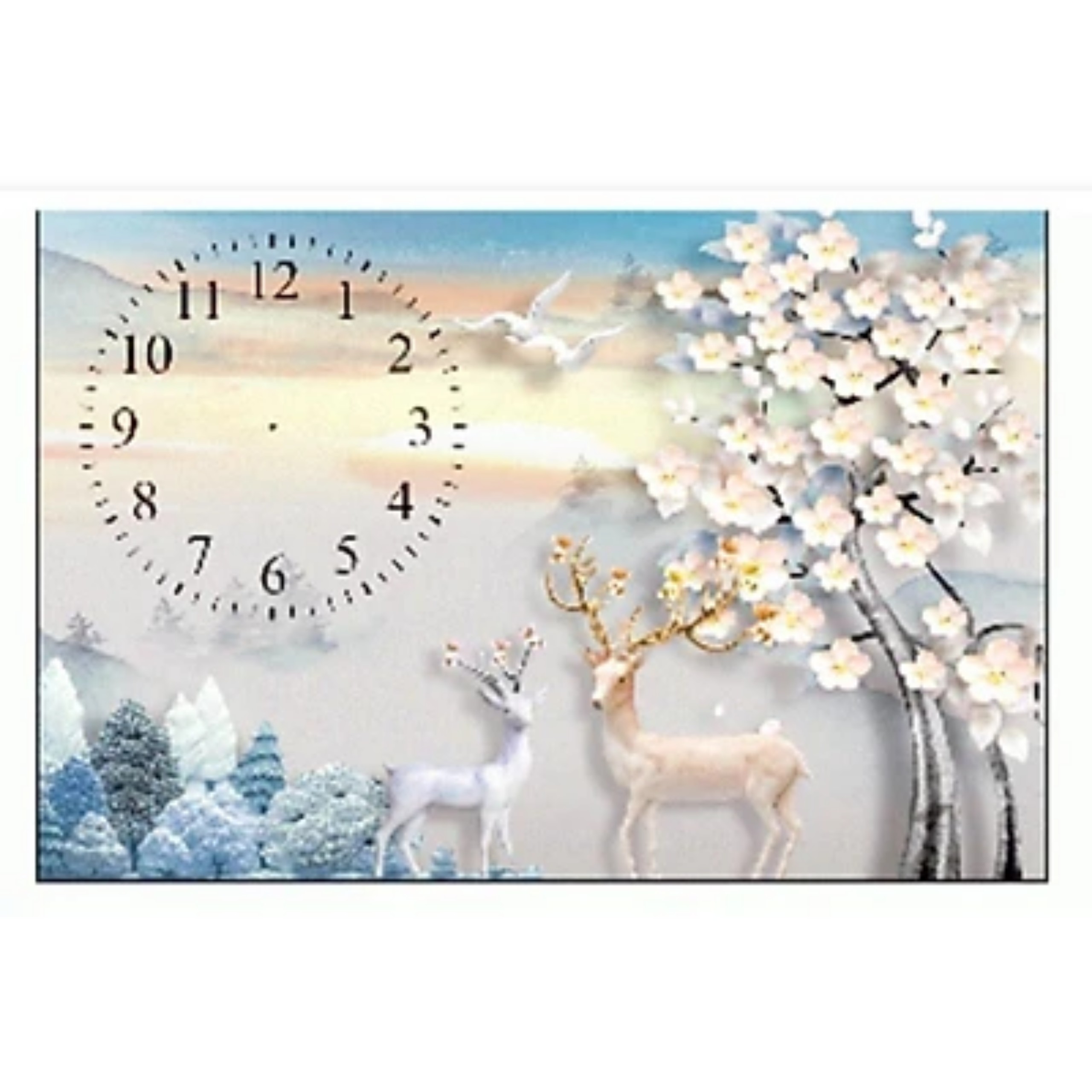 Tranh đính đá đồng hồ Phong cảnh trong rừng size 70*50cm