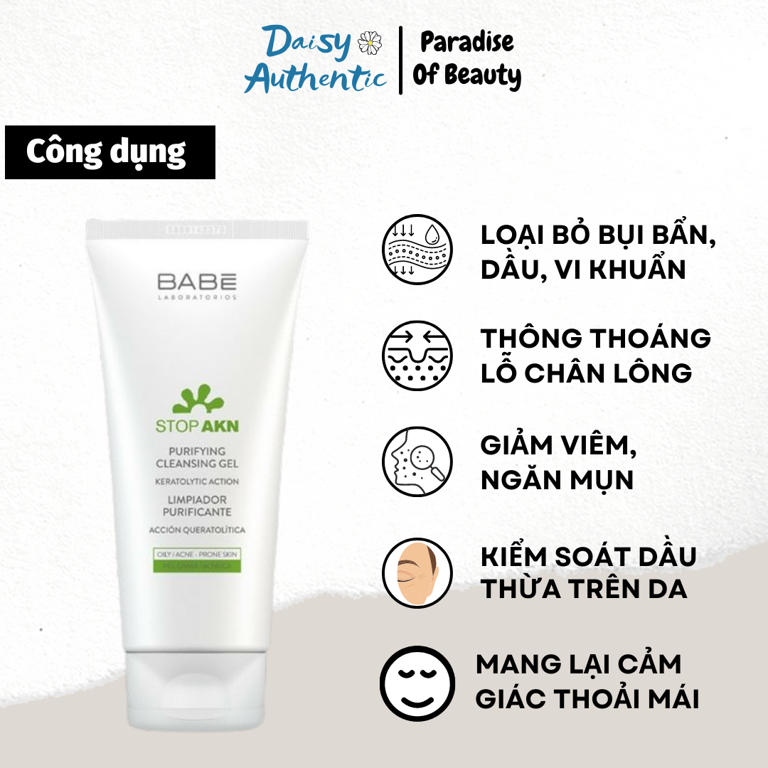 Sữa Rửa Mặt Babe Stop AKN Purifying Cleansing Gel 200ml