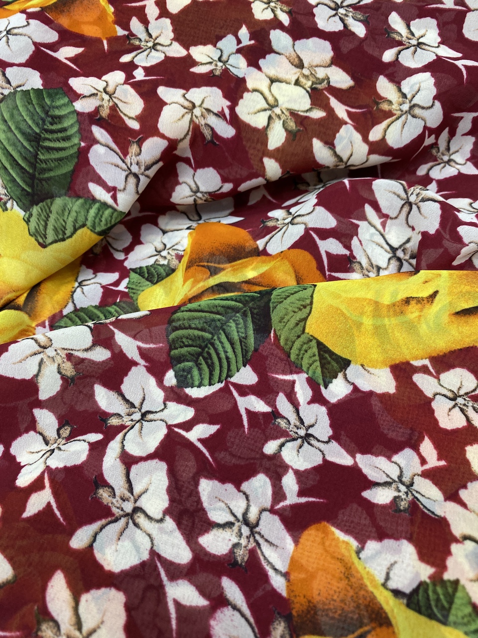 Vải voan chiffon hoa hồng vàng MS1283