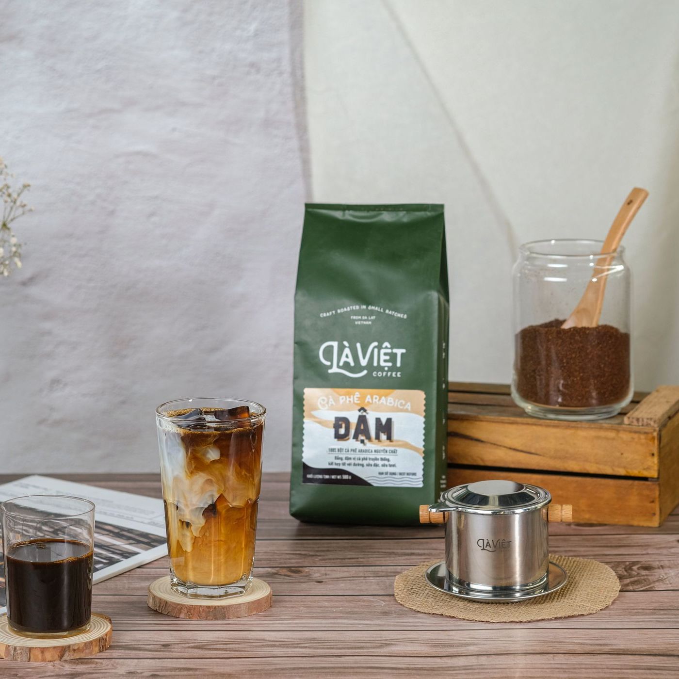 Cà Phê Bột LÀ VIỆT ĐẬM 100% Arabica 500g Vị Đắng, Đậm