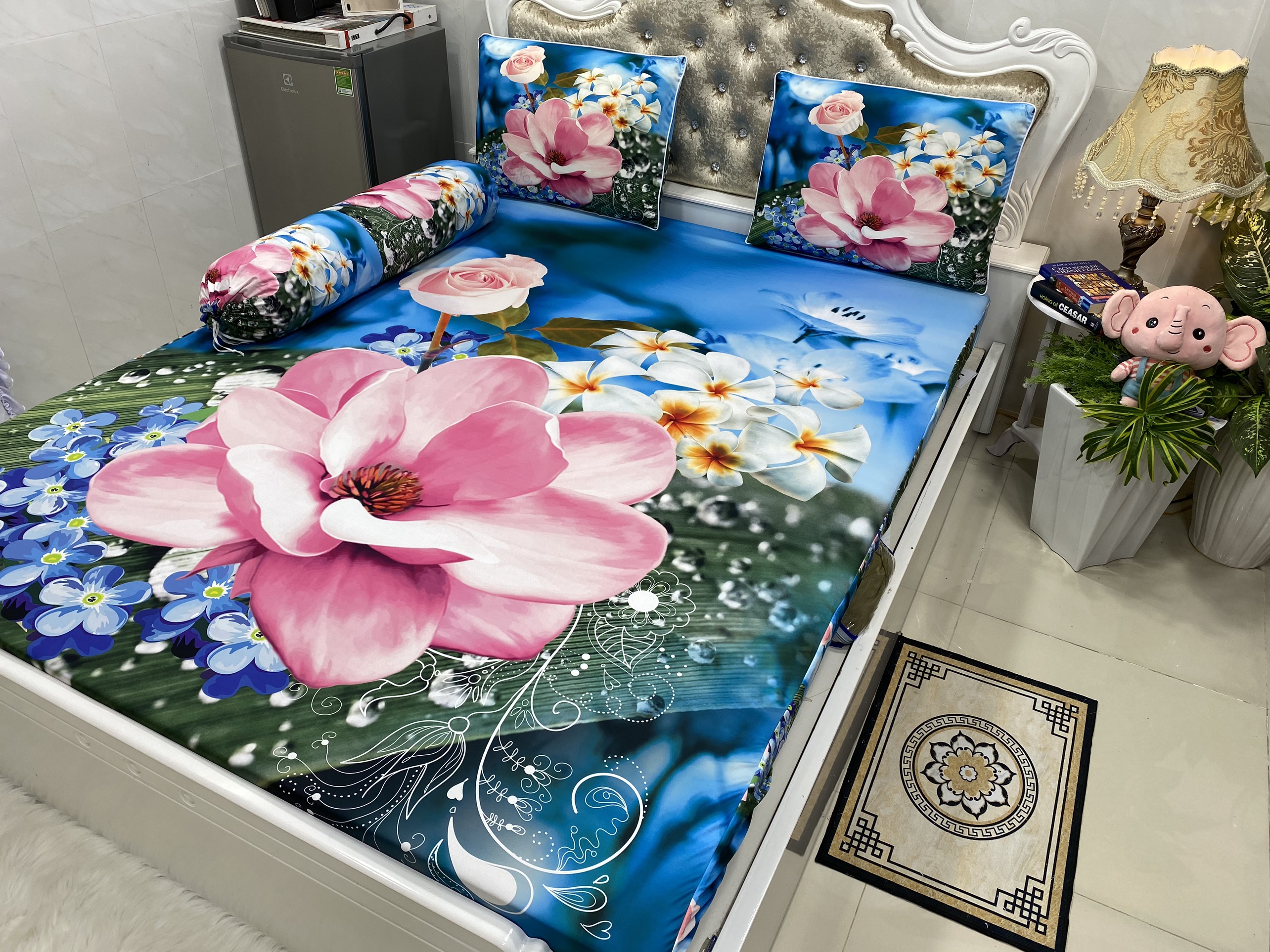 BỘ GA THUN Ý 5D 4 MÓN (1 DRAP + 2 ÁO GỐI NẰM + 1 ÁO GỐI ÔM)