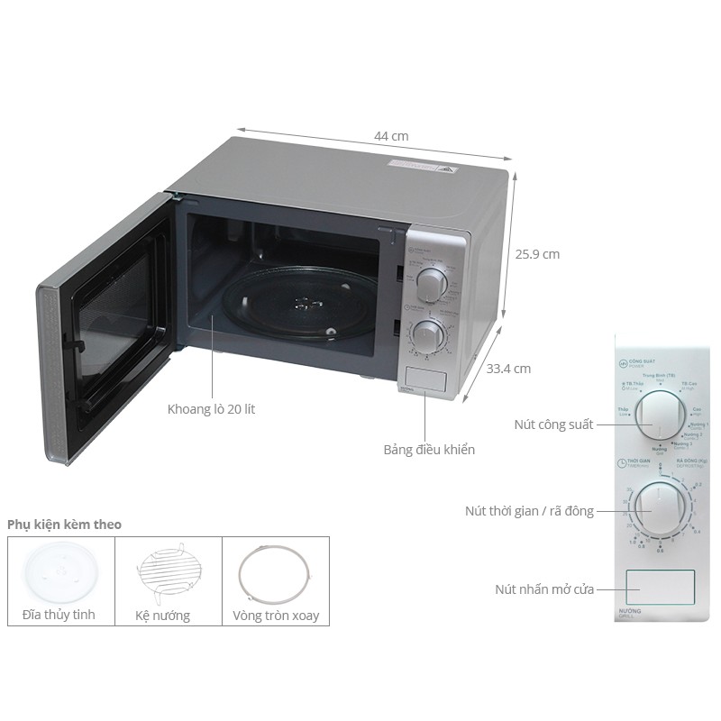 LÒ VI SÓNG SHARP R-G226VNS - 20 LÍT - CÓ NƯỚNG
