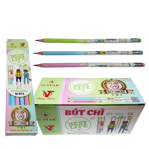 Hộp 12 cây Bút chì đen G-star HT105 2B (thân lục giác, hình nốt nhạc, có gôm)