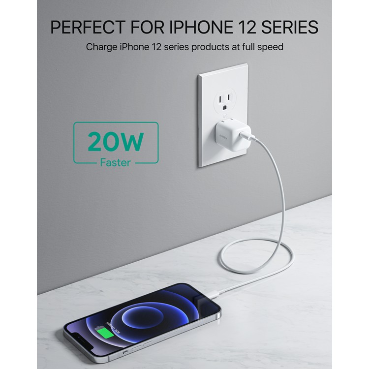 [Mã SKAMSALE03 giảm 10% đơn 200k] Cục sạc ip.hone PD 20W mini AUKEY PA-B1 Pro (White)
